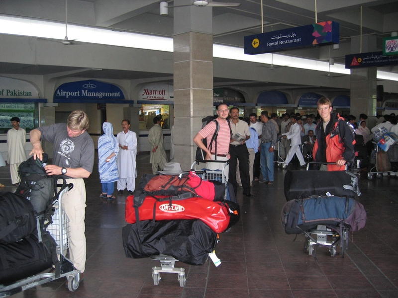Arrival  in Islamabad Airport: From the left, Phlip Ulrich, Carsten Engedal  & Hans Linde