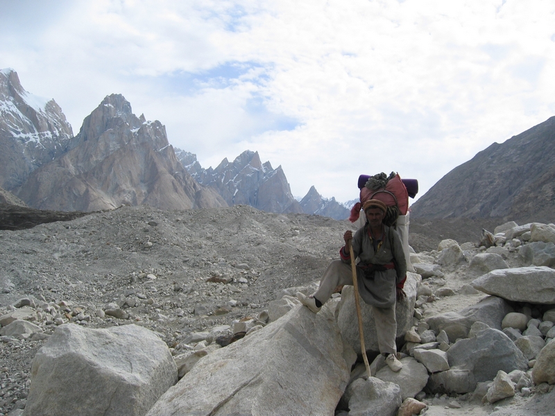 A porter on the Baltoro Glacier