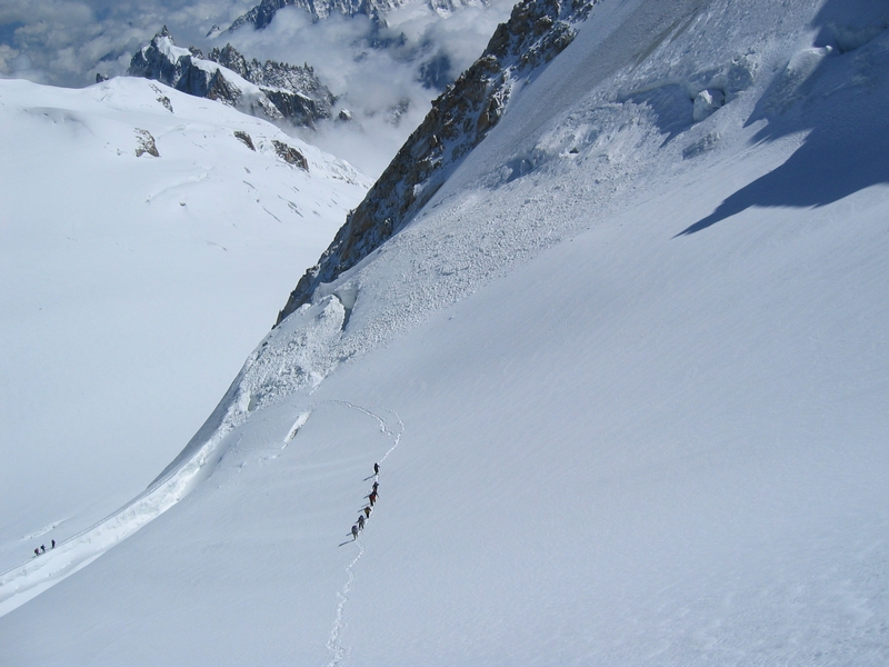 A group following our tracks up to MB du Tacul